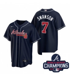 Men Nike Atlanta Braves 7 Dansby Swanson Navy Alternate Stitched Baseball Stitched MLB 2021 Champions Patch Jersey
