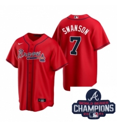 Men Nike Atlanta Braves 7 Dansby Swanson Red Alternate Stitched Baseball Stitched MLB 2021 Champions Patch Jersey