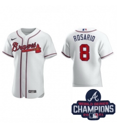Men Nike Atlanta Braves 8 Eddie Rosario White Alternate Stitched Baseball Stitched MLB 2021 Champions Patch Jersey