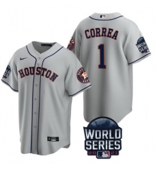 Men Houston Astros 1 Carlos Correa 2021 Gray World Series Cool Base Stitched Baseball Jersey