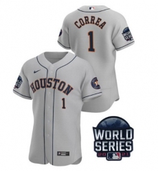 Men Houston Astros 1 Carlos Correa 2021 Grey World Series Flex Base Stitched Baseball Jersey