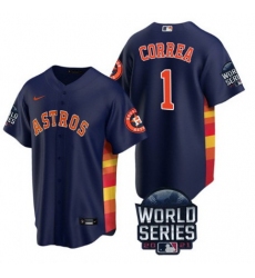 Men Houston Astros 1 Carlos Correa 2021 Navy World Series Cool Base Stitched Baseball Jersey