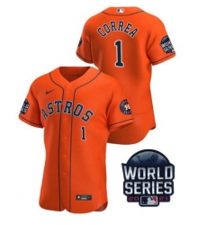 Men Houston Astros 1 Carlos Correa 2021 Orange World Series Flex Base Stitched Baseball Jersey