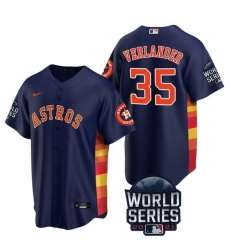 Men Houston Astros 35 Justin Verlander 2021 Navy World Series Cool Base Stitched Baseball Jersey