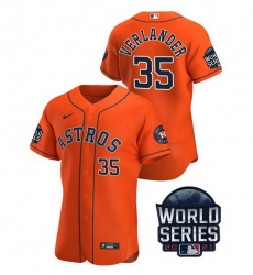 Men Houston Astros 35 Justin Verlander 2021 Orange World Series Flex Base Stitched Baseball Jersey