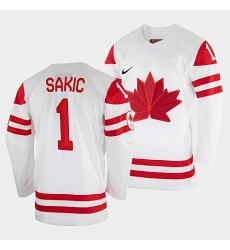 Men's Joe Sakic Canada Hockey White 2022 Winter Olympic #1 Salt Lake City Jersey