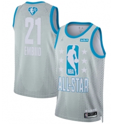 Men 2022 All Star 21 Joel Embiid Blue Eastern Conference Gray Eastern Conference Stitched Basketball Jerse