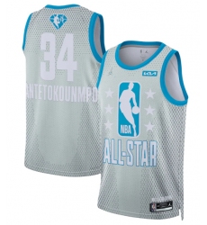 Men 2022 All Star 34 Giannis Antetokounmpo Gray Stitched Basketball Jersey