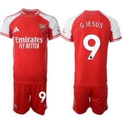 Men Arsenal FC 9 Gabriel Jesus Red 2025 Home Soccer Jersey Suit