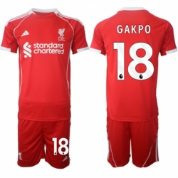 Men Liverpool 18 Cody Gakpo 2025 Red Home Soccer Jersey Suit