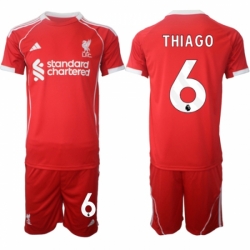 Men Liverpool 6 Thiago 2025 Red Home Soccer Jersey Suit