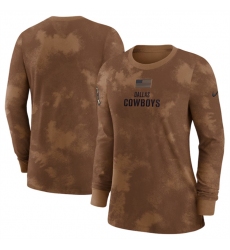 Women Dallas Cowboys Brown 2023 Salute To Service Long Sleeve T Shirt Run Small