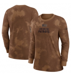 Women New England Patriots Brown 2023 Salute To Service Long Sleeve T Shirt Run Small
