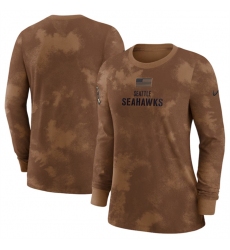 Women Seattle Seahawks Brown 2023 Salute To Service Long Sleeve T Shirt Run Small