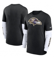 Men Baltimore Ravens Heather Black Slub Fashion Long Sleeve T Shirt