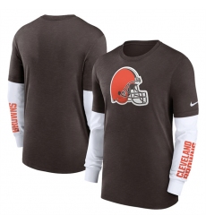 Men Cleveland Browns Heather Brown Slub Fashion Long Sleeve T Shirt