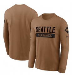 Men Seattle Seahawks 2023 Brown Salute To Service Long Sleeve T Shirt