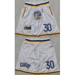 Men Golden State Warriors 30 Stephen Curry White Shorts 