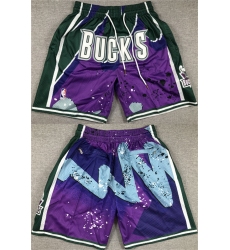 Men Milwaukee Bucks Purple Green Shorts  28Run Small 29