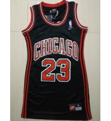Women Chicago Bulls 23 Michael Jordan Dress Stitched Jersey Black