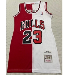 Women Chicago Bulls 23 Michael Jordan Dress Stitched Jersey Red White Split