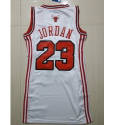 Women Chicago Bulls 23 Michael Jordan Dress Stitched Jersey White II