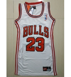 Women Chicago Bulls 23 Michael Jordan Dress Stitched Jersey White