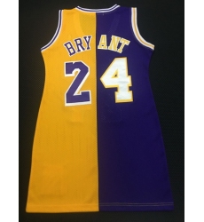 Women Los Angeles Lakers 24 Kobe Bryant Dress Stitched Jersey Yellow Purple Split II