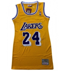 Women Los Angeles Lakers 24 Kobe Bryant Dress Stitched Jersey Yellow