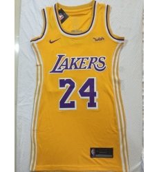 Women Nike Los Angeles Lakers 24 Kobe Bryant Dress Stitched Jersey Yellow