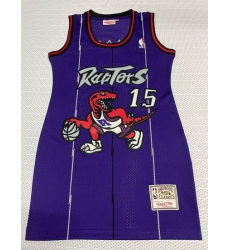 Women Toronto Raptors 15 Vince Carter Dress Stitched Jersey Purple