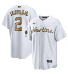 Men Miami Marlins 2 Jazz Chisholm Jr  2022 All Star White Cool Base Stitched Baseball Jersey