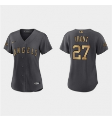 Women Los Angeles Angels 27 Mike Trout 2022 All Star Charcoal Stitched Baseball Jersey 