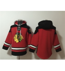 Men Chicago Blackhawks Blank Red Lace Up Pullover Hoodie