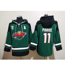 Men's Minnesota Wild #11 Zach Parise Green Ageless Must-Have Lace-Up Pullover Hoodie