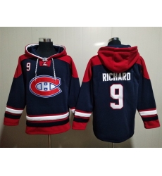 Men Montreal Canadiens #9 Maurice Richard Navy Ageless Must-Have Lace-Up Pullover Hoodie