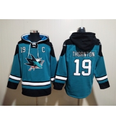 Men's San Jose Sharks #19 Joe Thornton Teal Ageless Must-Have Lace-Up Pullover Hoodie