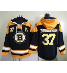 Men's Boston Bruins #37 Patrice Bergeron Black Ageless Must-Have Lace-Up Pullover Hoodie
