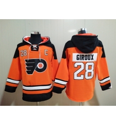 Men's Philadelphia Flyers #28 Claude Giroux Orange Ageless Must-Have Lace-Up Pullover Hoodie