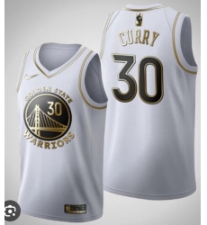 Men's Golden State Warriors #30 Stephen Curry White Gold Stitched Jersey