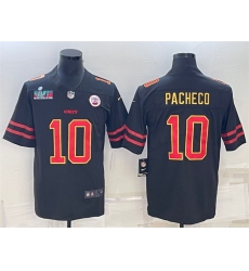 Men Kansas City Chiefs 10 Isiah Pacheco Black Red Gold Super Bowl LVII Patch Vapor Untouchable Limited Stitched Jersey