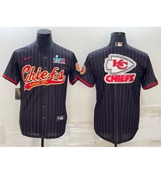 Men Kansas City Chiefs Black Team Big Logo With Super Bowl LVII Patch Cool Base Stitched Baseball Jersey
