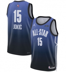 Men 2023 All Star 15 Nikola Jokic Blue Game Swingman Stitched Basketball Jersey