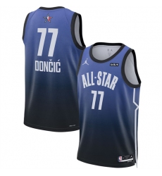 Men 2023 All Star 77 Luka Doncic Blue Game Swingman Stitched Basketball Jersey