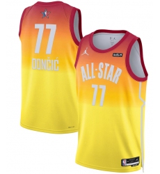 Men 2023 All Star 77 Luka Doncic Orange Game Swingman Stitched Basketball Jersey