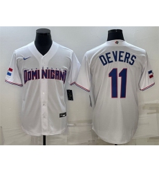 Men Dominican Republic Baseball 11 Rafael Devers 2023 White World Baseball Classic Replica Stitched Jersey