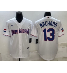 Men Dominican Republic Baseball 13 Manny Machado 2023 White World Baseball Classic Replica Stitched Jersey