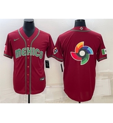 Men Mexico Baseball 2023 Red World Baseball Big Logo With Patch Classic Replica Stitched JerseyS