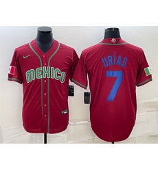 Men Mexico Baseball 7 Julio Urias 2023 Red Blue World Baseball Classic Replica Stitched Jersey