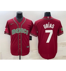 Men Mexico Baseball 7 Julio Urias 2023 Red World Baseball Classic Replica Stitched Jersey